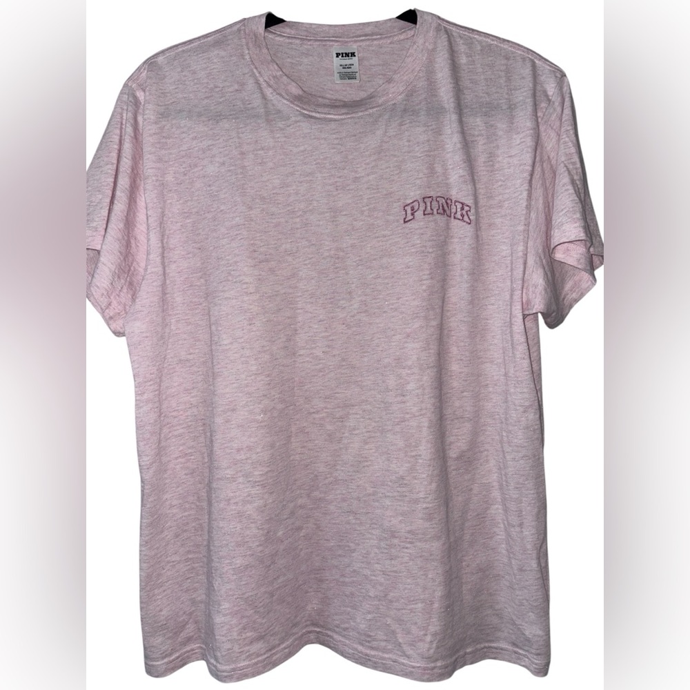 PINK Victoria's Secret Sparkly Campus Heather Pink Tee Relaxed Fit Sz XS